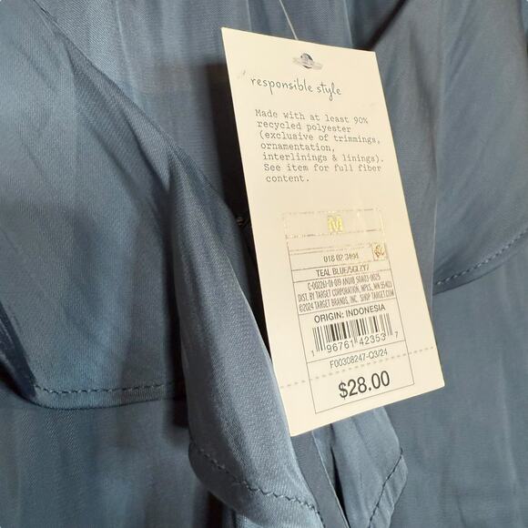 NWT A NEW DAY pewter silver bell sleeve faux wrap blouse Medium - Picture 5 of 7